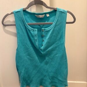 Calvin Klein Jeans Teal Waffle Knit Sleeveless Henley Tank Size M